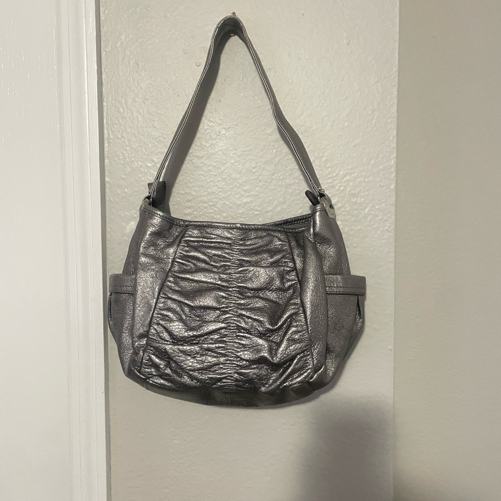 Makowsky Metallic Pewter  Leather Shoulder Bag